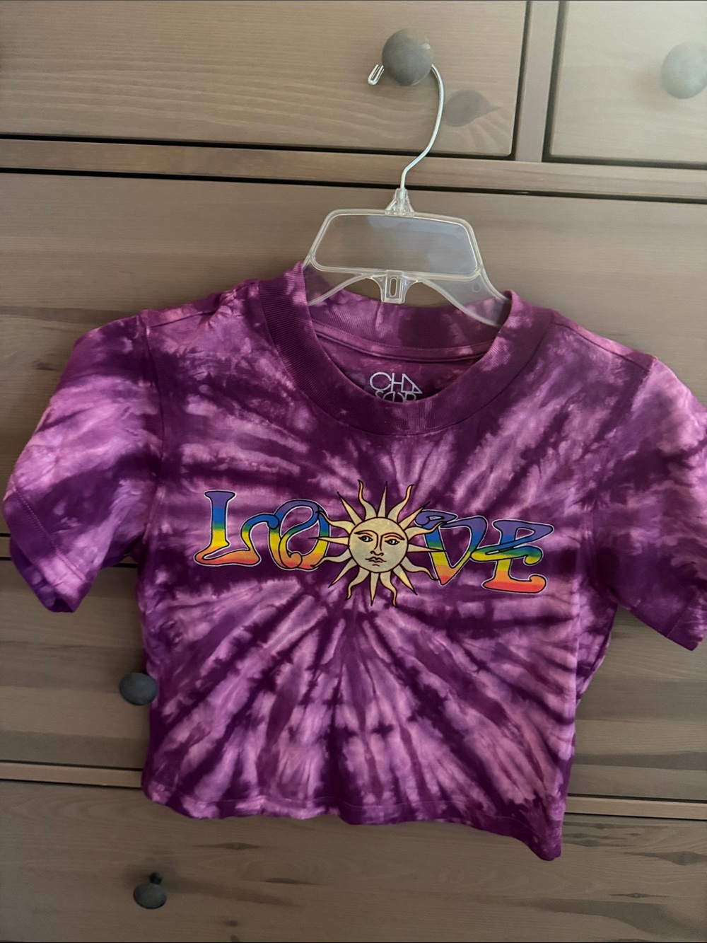 Chaser Purple Tie-Dye 'In Love' Sun Graphic Crop Tee